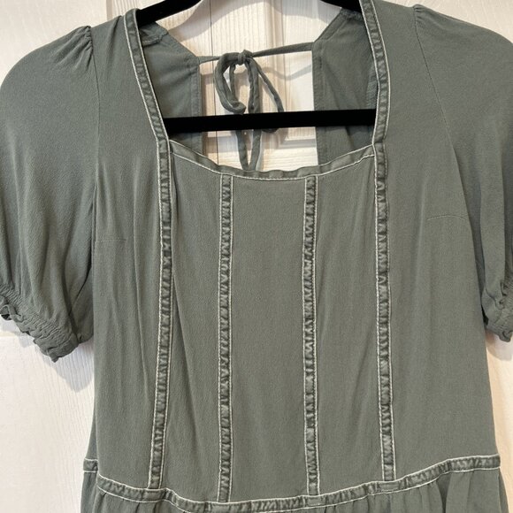 SO Green Square Neck Puff Sleeve Peplum Tie Back Top Women's XS - Picture 3 of 8